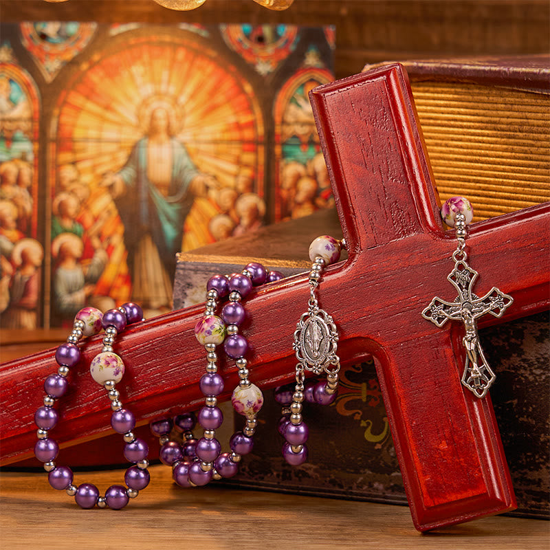 Christianartworkshop Wundertätige Medaille und Kruzifix aus 10 mm runden, mehrfarbigen Perlen/Keramik-Rosenkranz