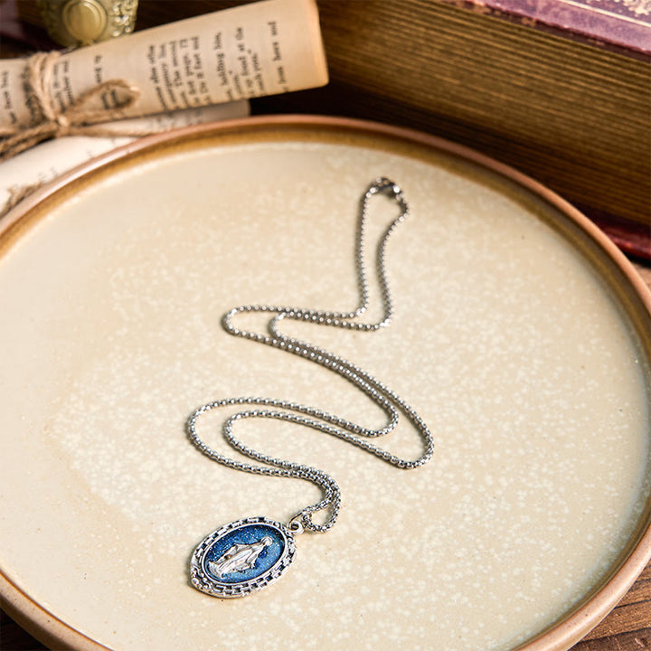 Christianartworkshop Halskette mit Emaille-Relief-Anhänger im klassischen Stil der Heiligen Wundertätigen Medaille