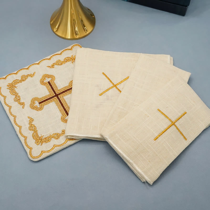 Christianartworkshop Klassisches Altarwäsche-Set mit goldenem Kreuz, bestickt, elegant, religiös