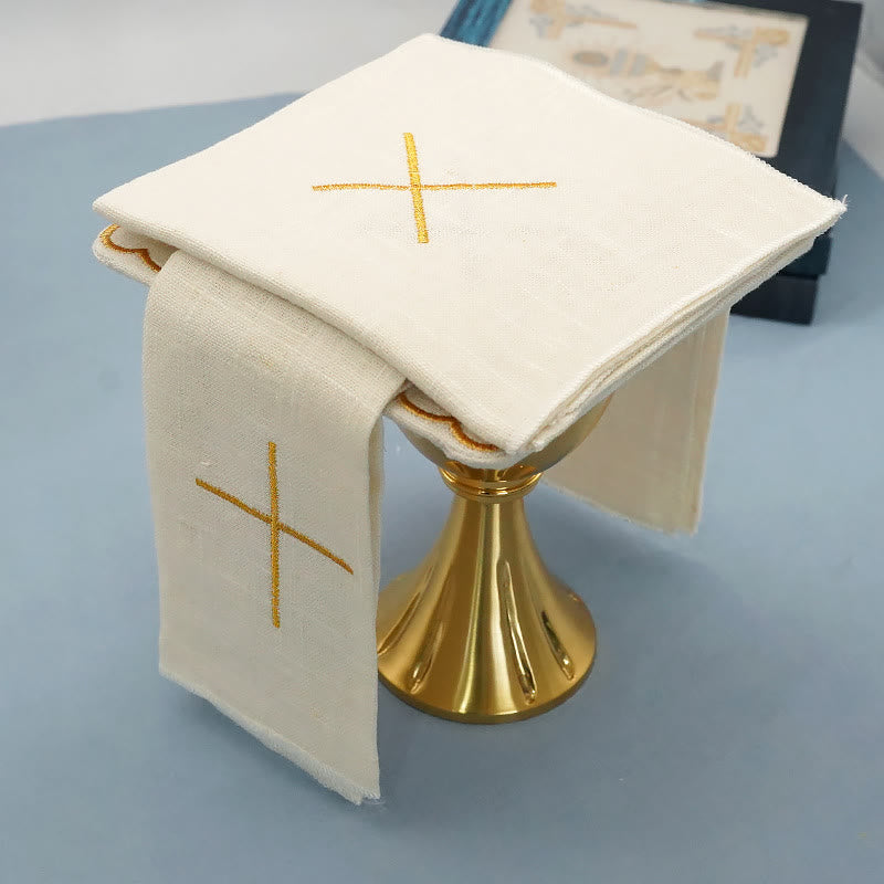 Christianartworkshop Klassisches Altarwäsche-Set mit goldenem Kreuz, bestickt, elegant, religiös