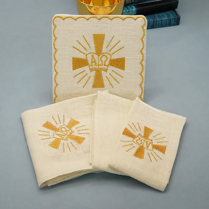 Christianartworkshop Altar-Leinenset im klassischen Stil, goldenes, glänzendes Grace-Kreuz