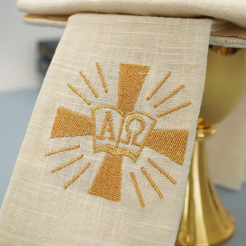 Christianartworkshop Altar-Leinenset im klassischen Stil, goldenes, glänzendes Grace-Kreuz