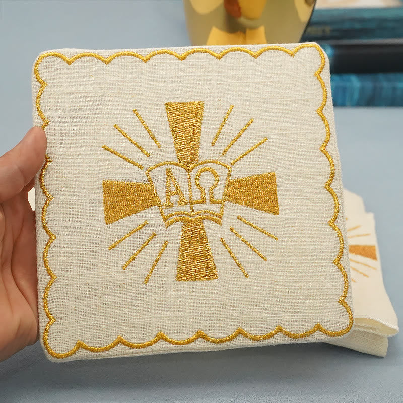 Christianartworkshop Altar-Leinenset im klassischen Stil, goldenes, glänzendes Grace-Kreuz