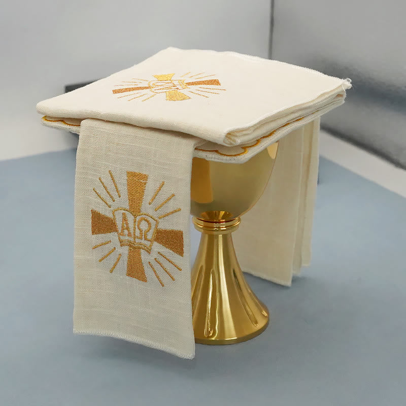 Christianartworkshop Altar-Leinenset im klassischen Stil, goldenes, glänzendes Grace-Kreuz