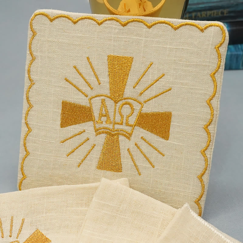 Christianartworkshop Altar-Leinenset im klassischen Stil, goldenes, glänzendes Grace-Kreuz
