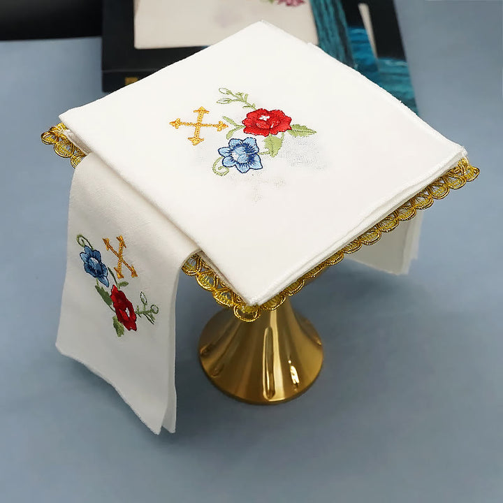 Christianartworkshop Klassischer Stil Heiliges IHS-Altar-Leinenset mit Blumenmotiv