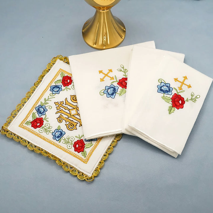 Christianartworkshop Klassischer Stil Heiliges IHS-Altar-Leinenset mit Blumenmotiv
