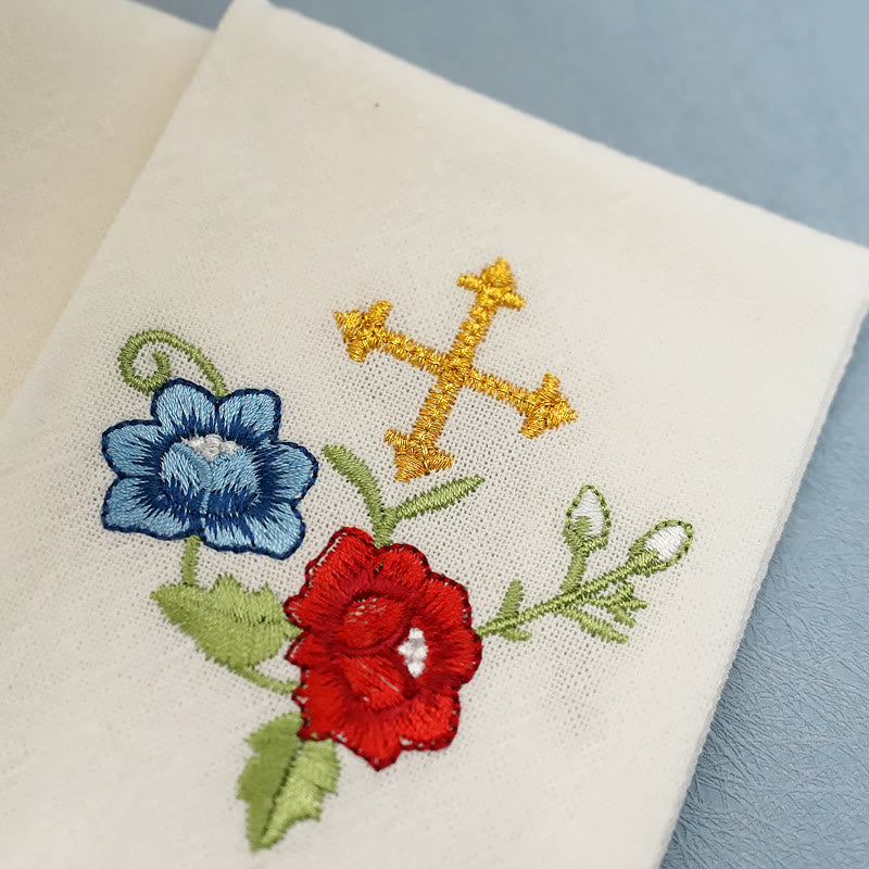 Christianartworkshop Klassischer Stil Heiliges IHS-Altar-Leinenset mit Blumenmotiv