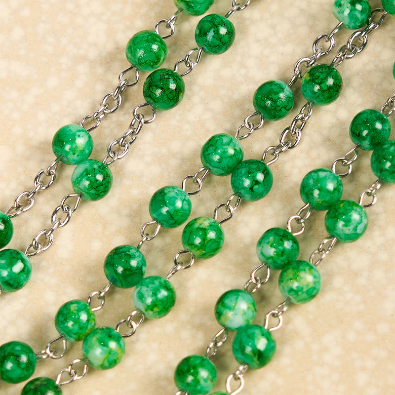 Christianartworkshop Rosenkranzkette mit St. Judas und Kruzifix, rund, 8 mm, grüne Glaslegierung