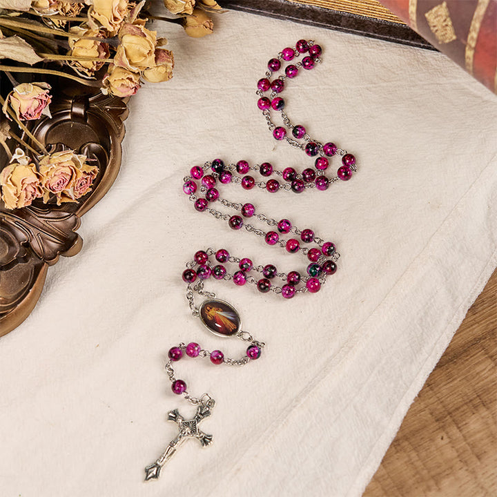 Christianartworkshop Rosenkranz mit Göttlicher Barmherzigkeit und Kruzifix, 8 mm rund, violett, Glaslegierung