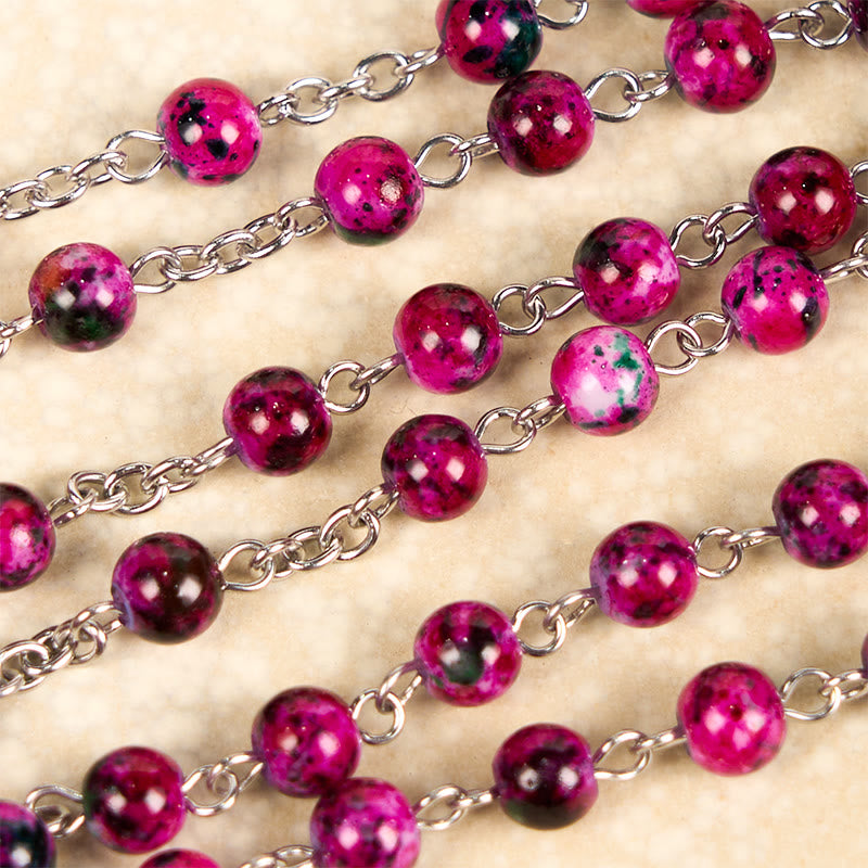 Christianartworkshop Rosenkranz mit Göttlicher Barmherzigkeit und Kruzifix, 8 mm rund, violett, Glaslegierung