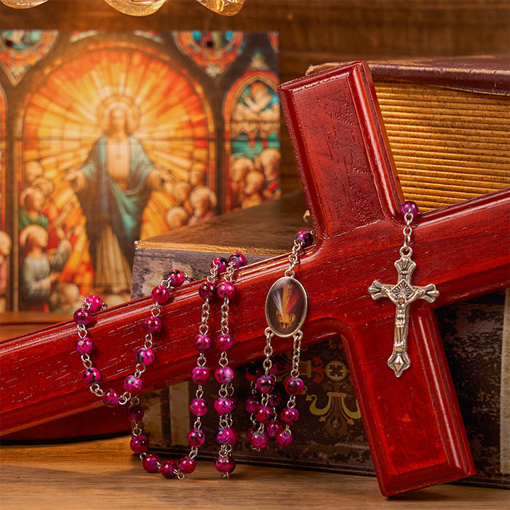 Christianartworkshop Rosenkranz mit Göttlicher Barmherzigkeit und Kruzifix, 8 mm rund, violett, Glaslegierung