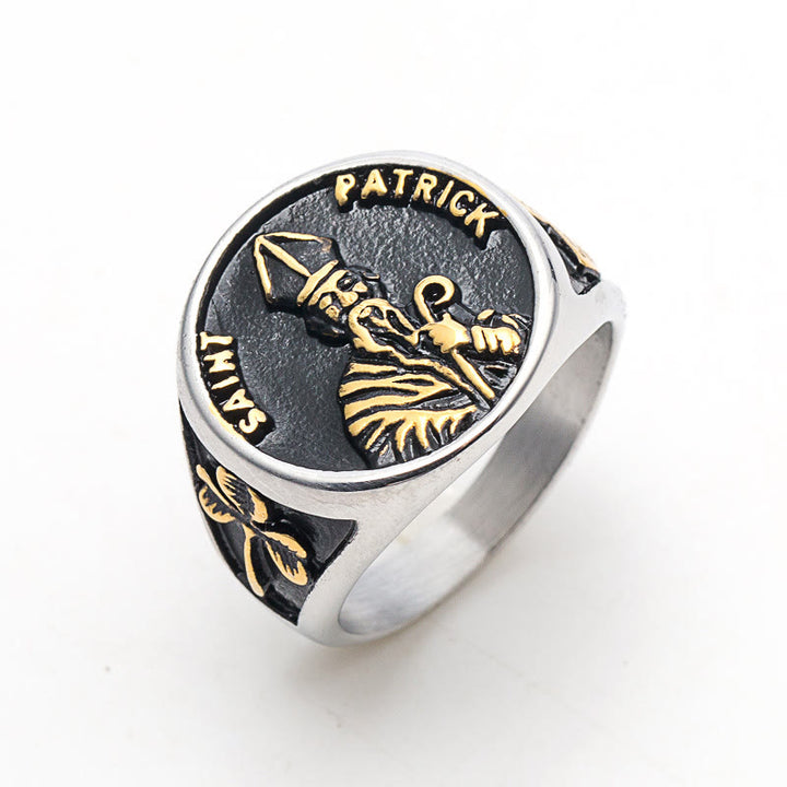 Christianartworkshop Klassischer St. Patrick Edelstahlring - Silber & Gold - US 14 - image 0