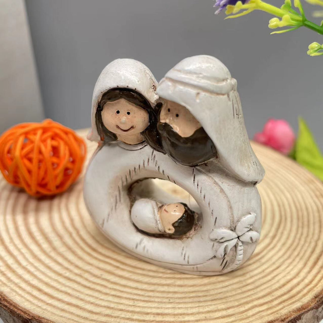 Christianartworkshop Klassischer Stil, Cartoon-Krippenszene, Heilige Familie, Desktop-Dekoration, Ornament