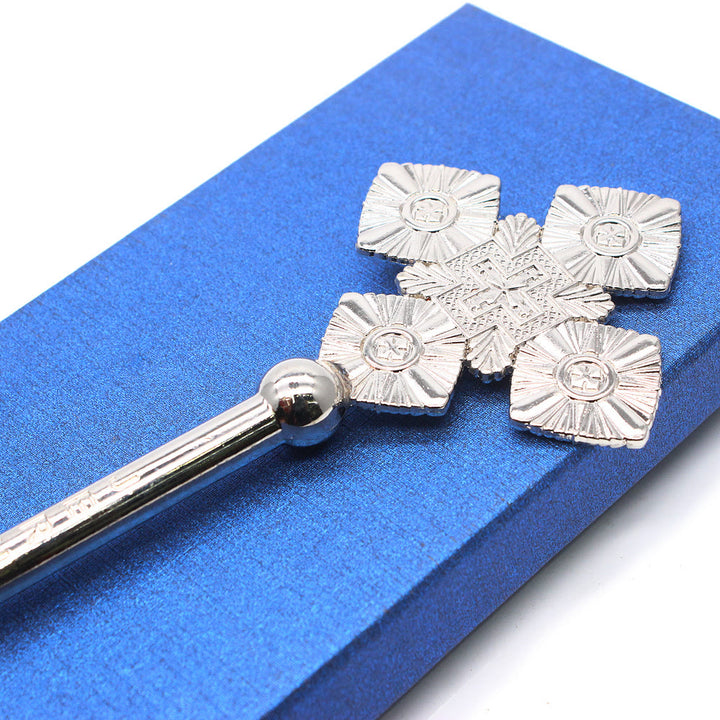 Christianartworkshop Klassischer Stil, kompliziertes geometrisches Muster, silbernes Segenshandkreuz