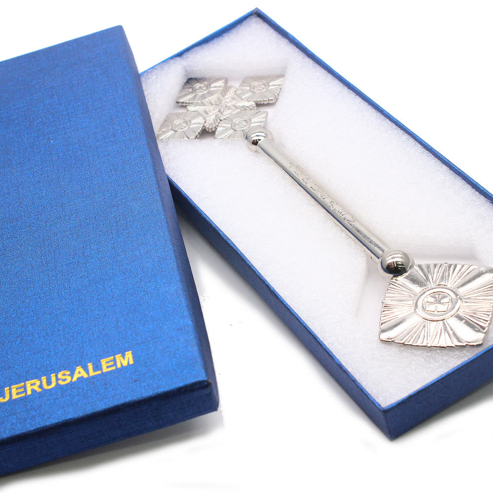 Christianartworkshop Klassischer Stil, kompliziertes geometrisches Muster, silbernes Segenshandkreuz