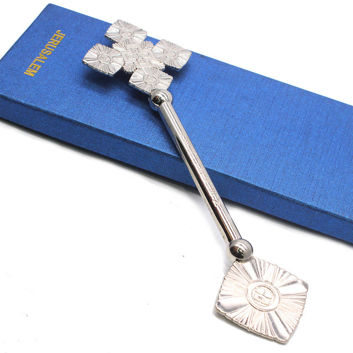 Christianartworkshop Klassischer Stil, kompliziertes geometrisches Muster, silbernes Segenshandkreuz
