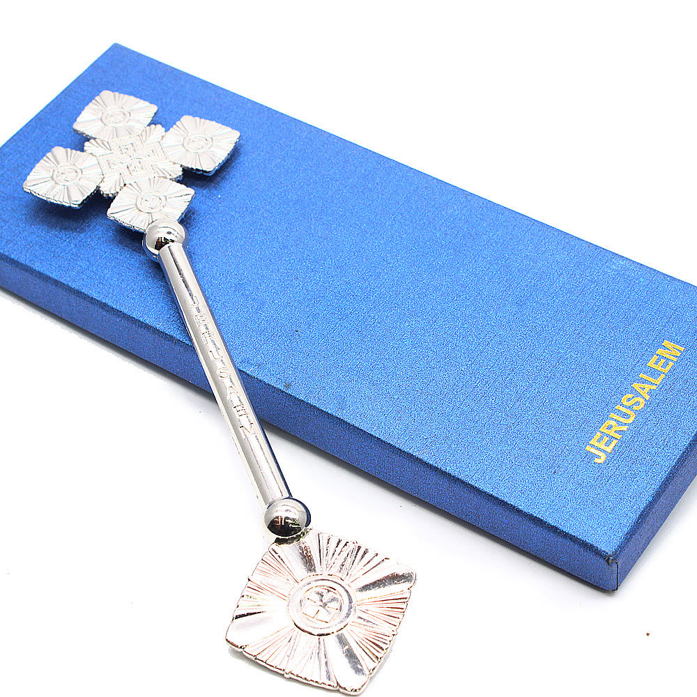 Christianartworkshop Klassischer Stil, kompliziertes geometrisches Muster, silbernes Segenshandkreuz