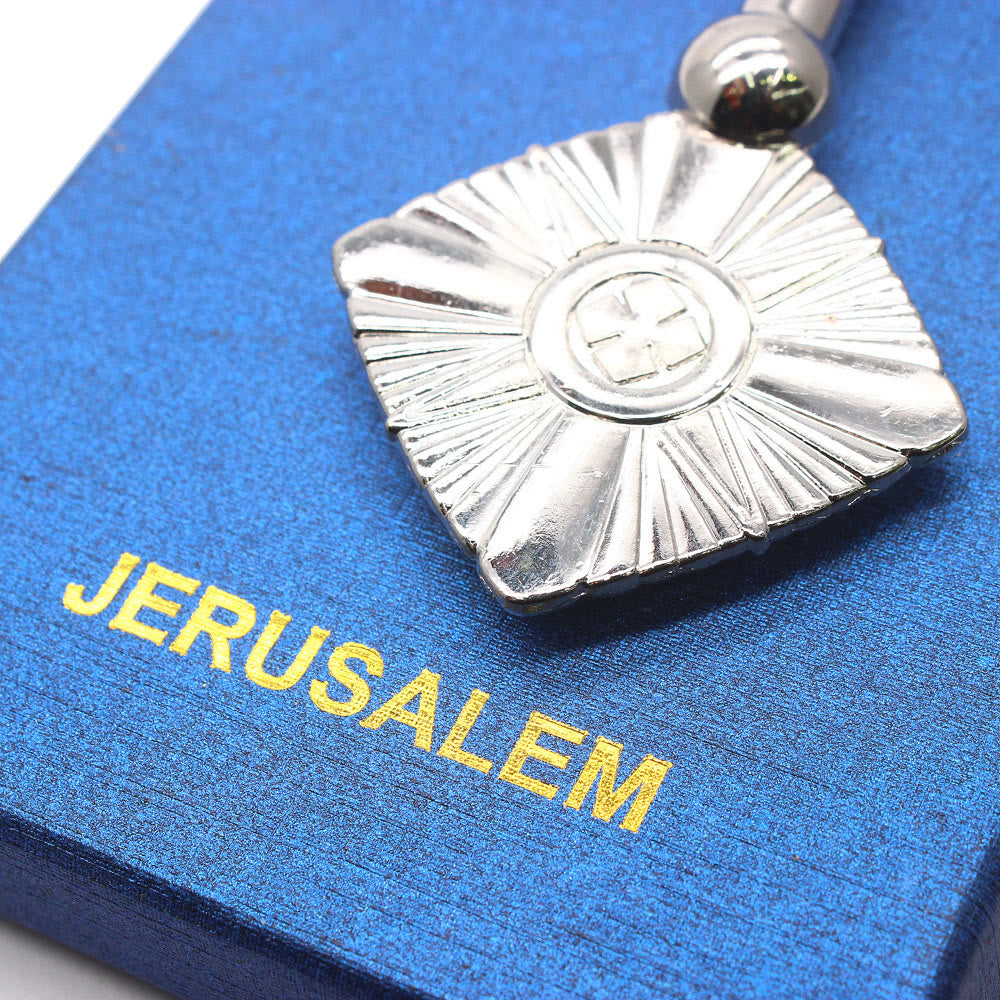 Christianartworkshop Klassischer Stil, kompliziertes geometrisches Muster, silbernes Segenshandkreuz