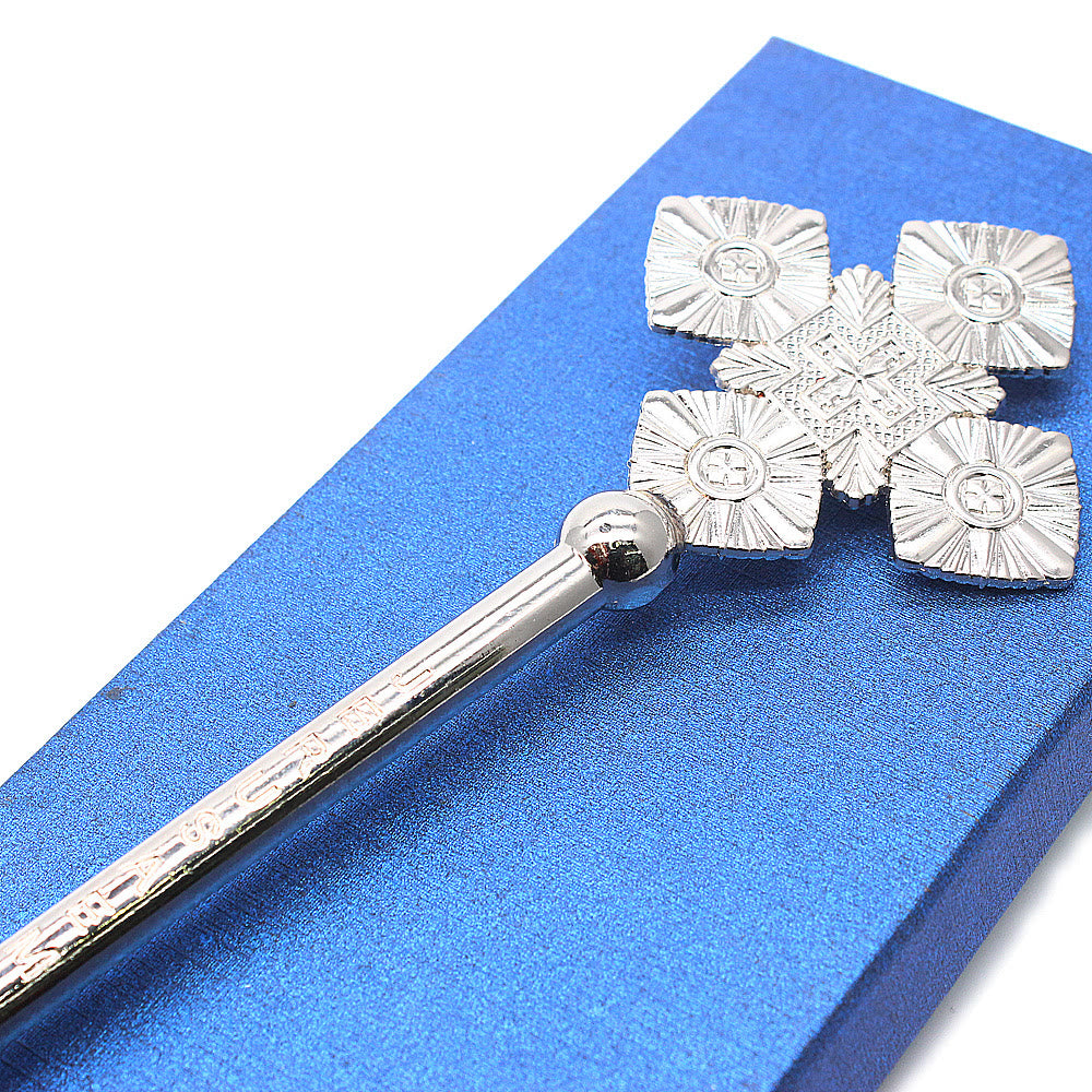 Christianartworkshop Klassischer Stil, kompliziertes geometrisches Muster, silbernes Segenshandkreuz