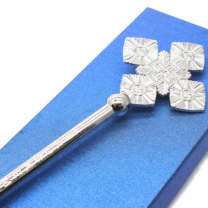 Christianartworkshop Klassischer Stil, kompliziertes geometrisches Muster, silbernes Segenshandkreuz