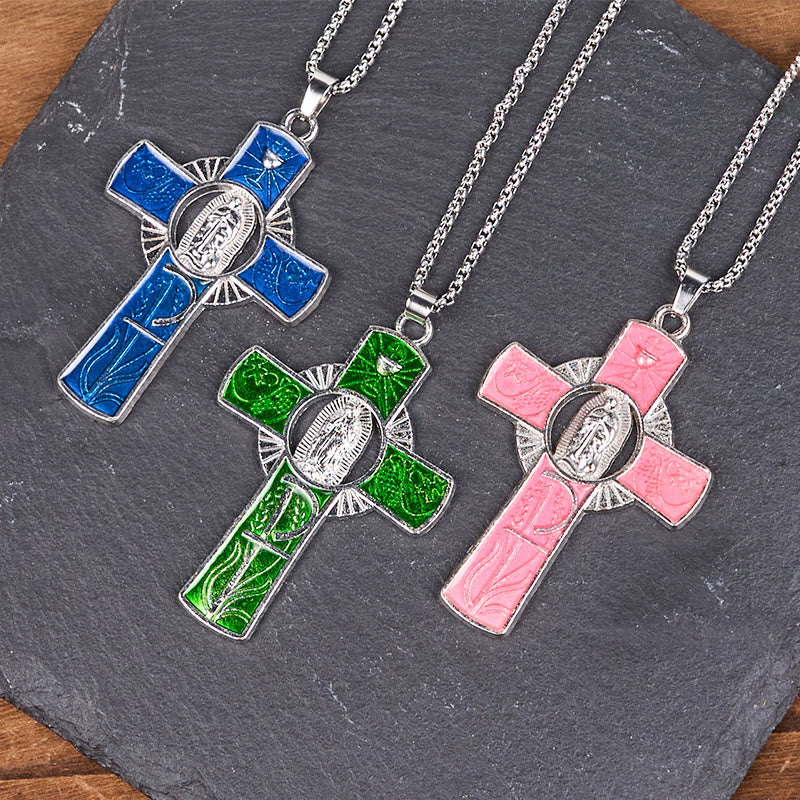 Christianartworkshop Halskette mit Kreuzanhänger der Jungfrau Maria von Guadalupe in 6 Farben