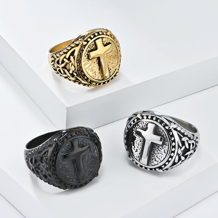 Christianartworkshop Minimalistischer Ring mit Kreuz, göttlicher Glaube, robust