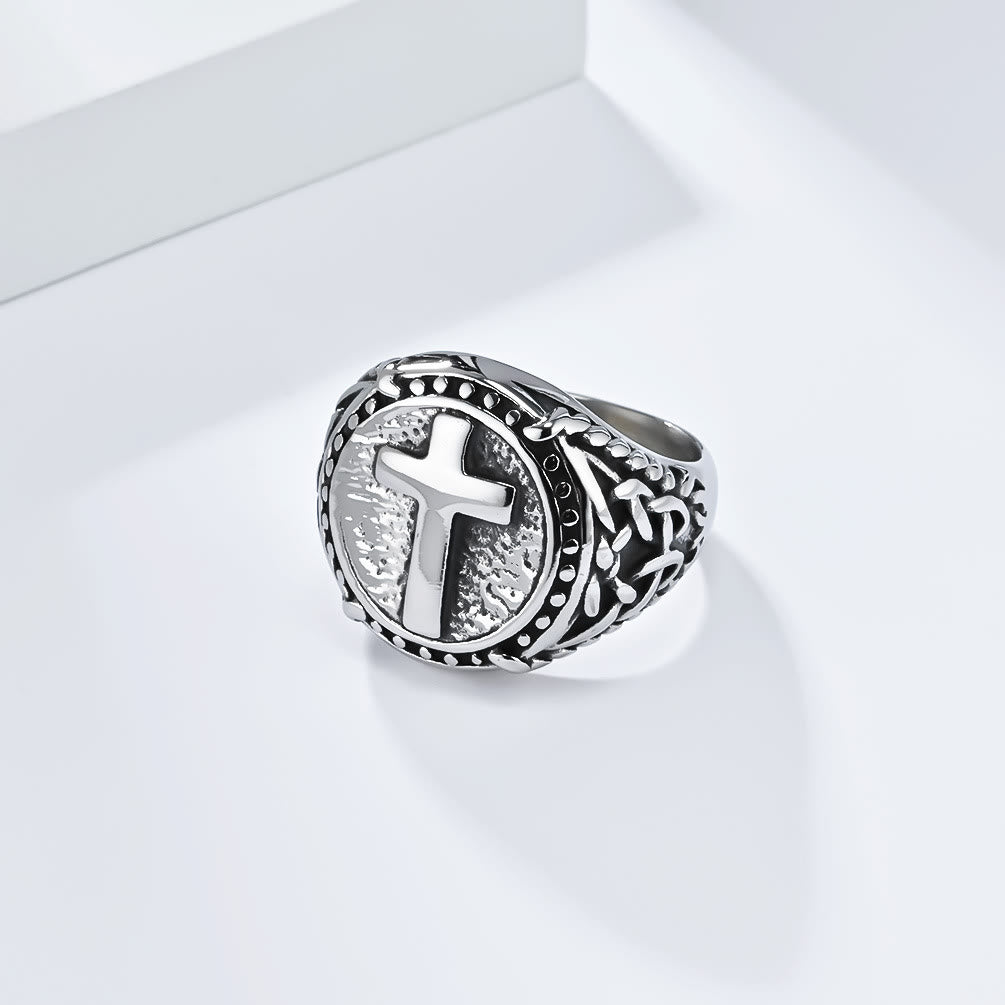 Christianartworkshop Minimalistischer Ring mit Kreuz, göttlicher Glaube, robust