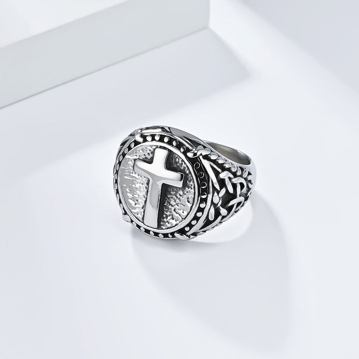 Christianartworkshop Minimalistischer Ring mit Kreuz, göttlicher Glaube, robust