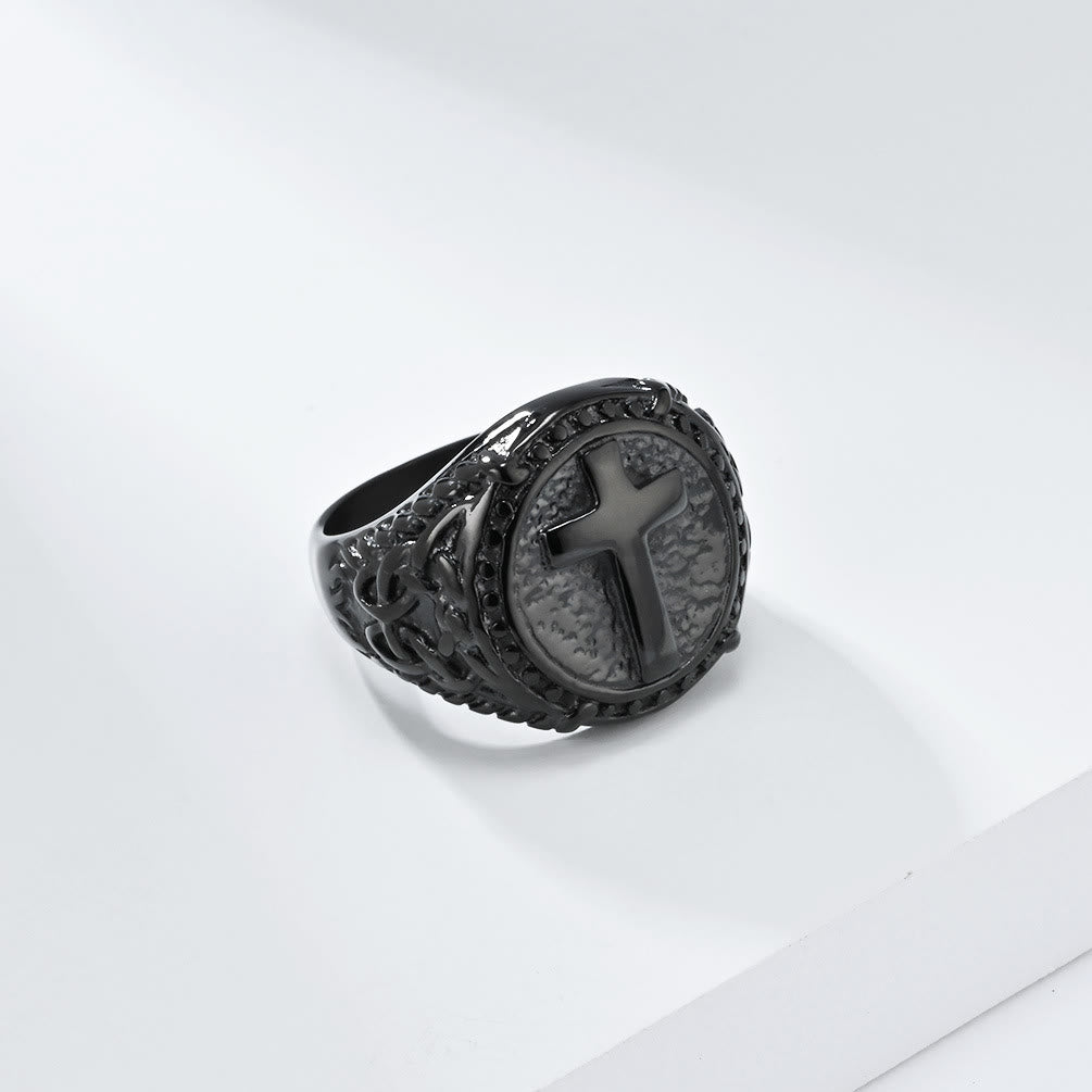Christianartworkshop Minimalistischer Ring mit Kreuz, göttlicher Glaube, robust