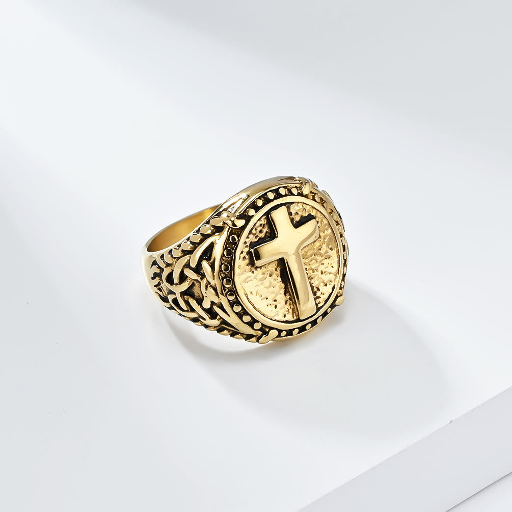 Christianartworkshop Minimalistischer Ring mit Kreuz, göttlicher Glaube, robust