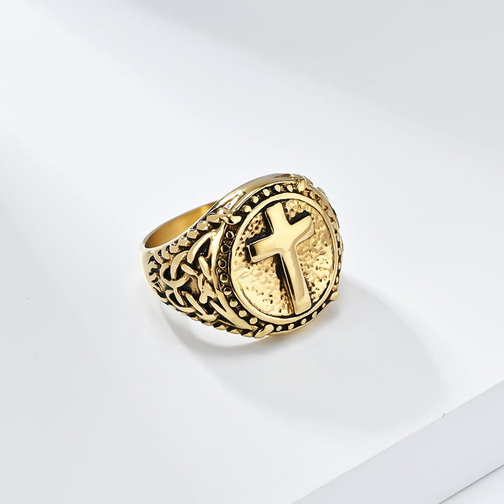 Christianartworkshop Minimalistischer Ring mit Kreuz, göttlicher Glaube, robust