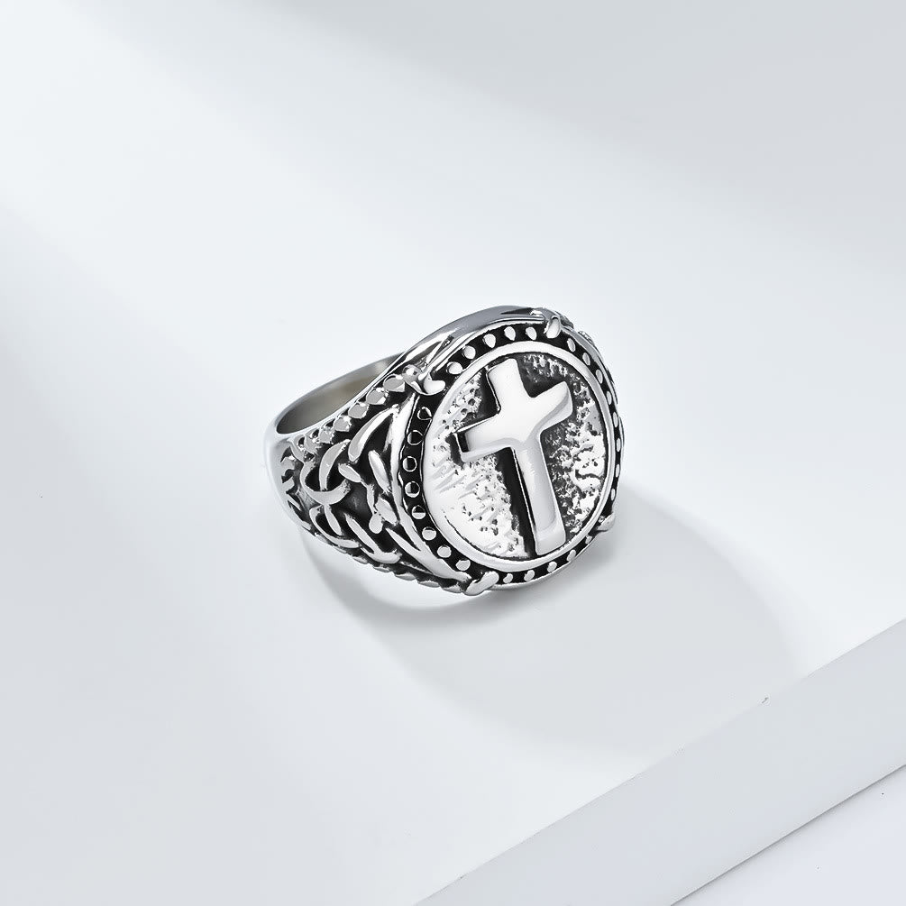 Christianartworkshop Minimalistischer Ring mit Kreuz, göttlicher Glaube, robust