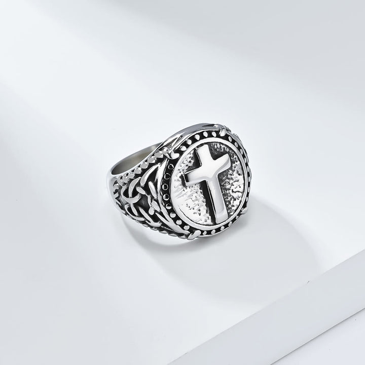 Christianartworkshop Minimalistischer Ring mit Kreuz, göttlicher Glaube, robust