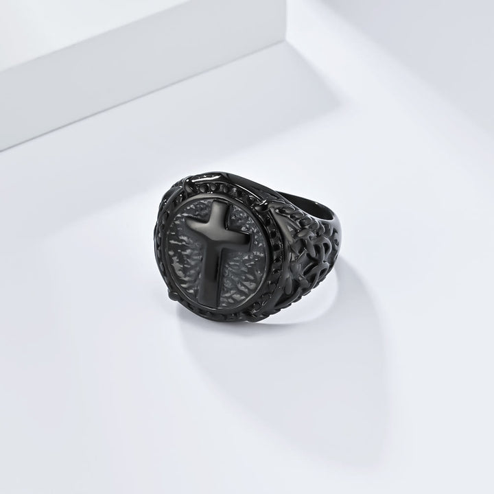 Christianartworkshop Minimalistischer Ring mit Kreuz, göttlicher Glaube, robust
