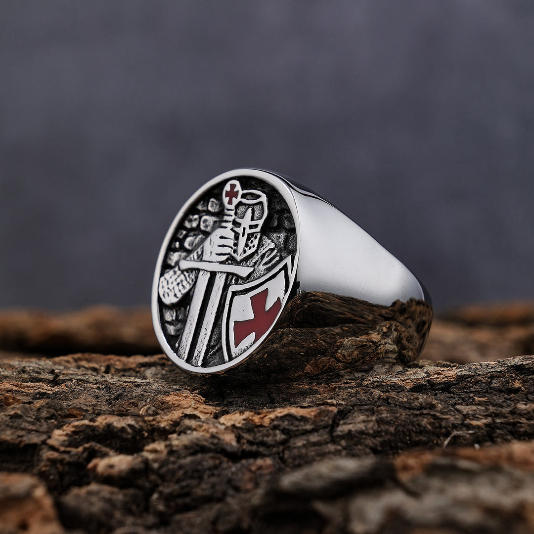 Christianartworkshop Retro-Ring im klassischen Stil der Tempelritter, Kreuz, göttlicher Glaube