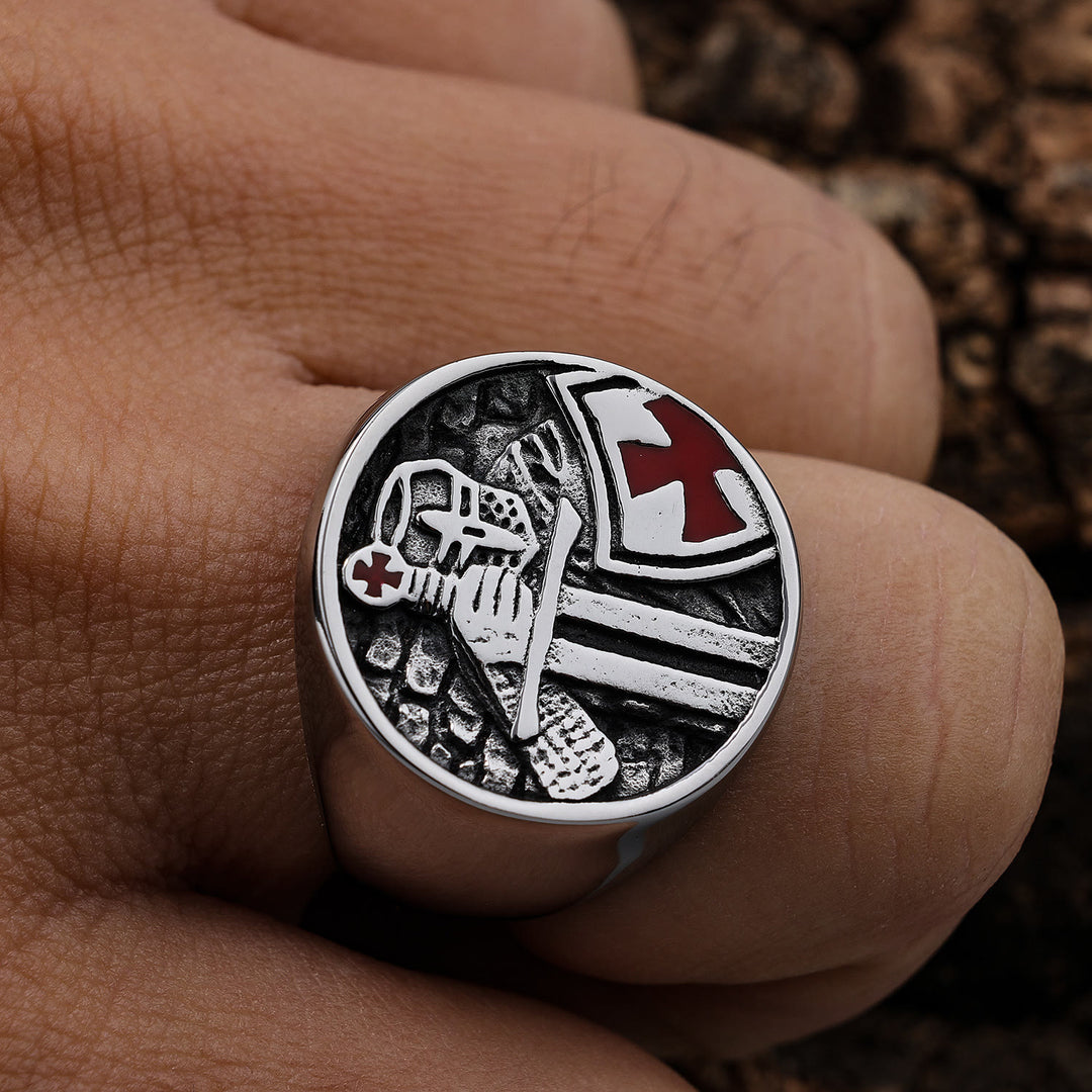 Christianartworkshop Retro-Ring im klassischen Stil der Tempelritter, Kreuz, göttlicher Glaube