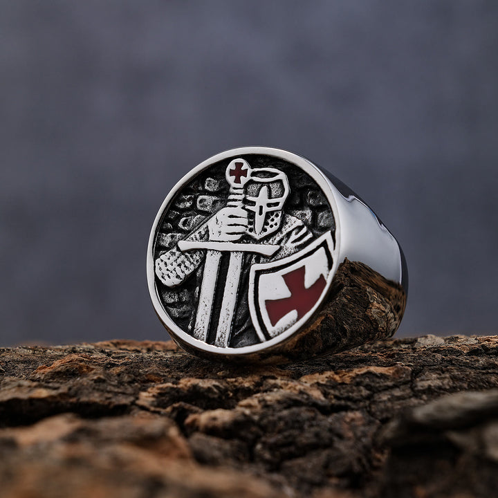 Christianartworkshop Retro-Ring im klassischen Stil der Tempelritter, Kreuz, göttlicher Glaube