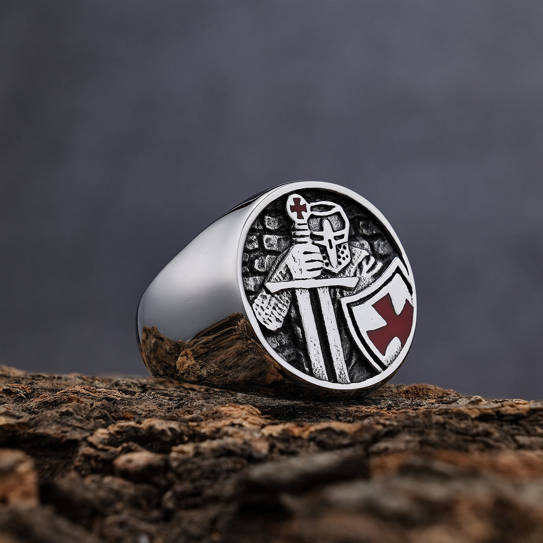 Christianartworkshop Retro-Ring im klassischen Stil der Tempelritter, Kreuz, göttlicher Glaube