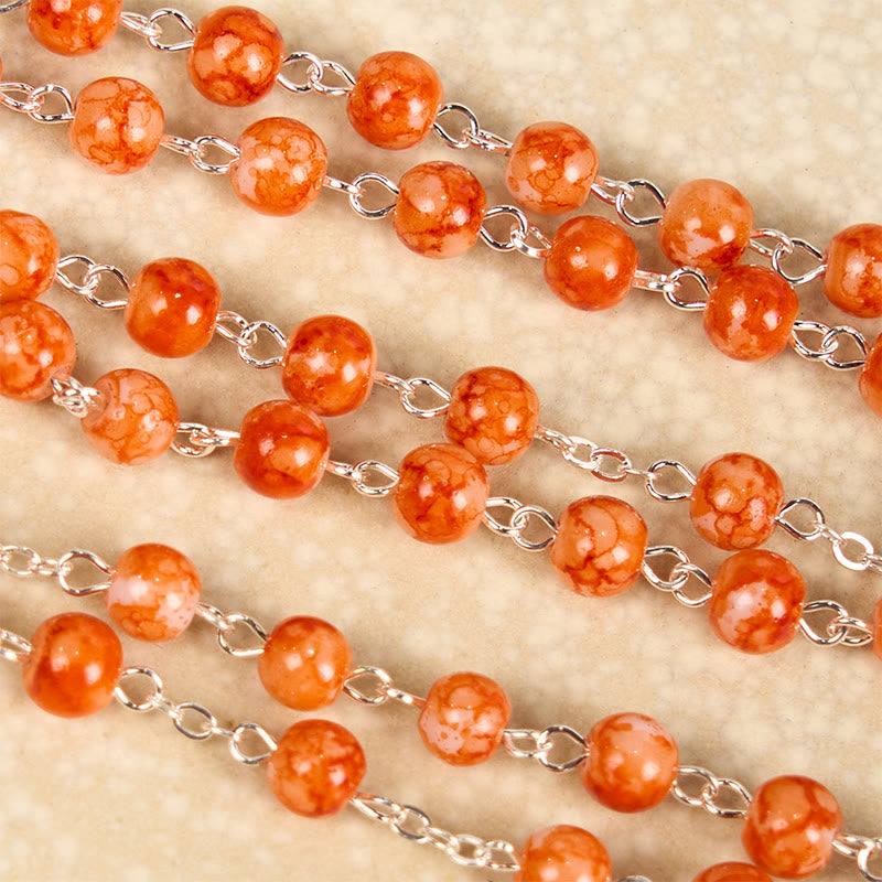 Christianartworkshop Rosenkranz zur Heiligen Kommunion und Kruzifix, 8 mm, rund, orangefarbene Kette aus Glaslegierung