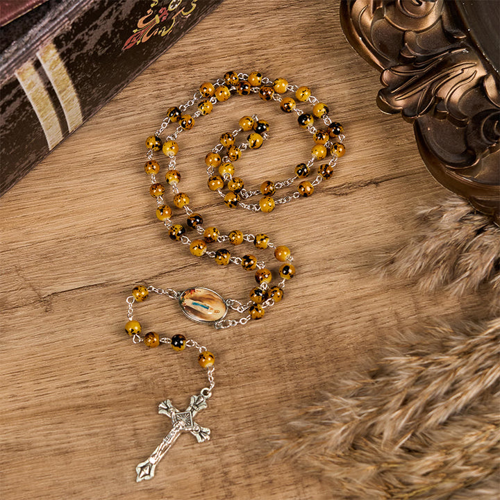 Christianartworkshop Rosenkranz „Unsere Liebe Frau von Fatima“ und Kruzifix aus 8 mm rundem Muster aus Steinlegierung