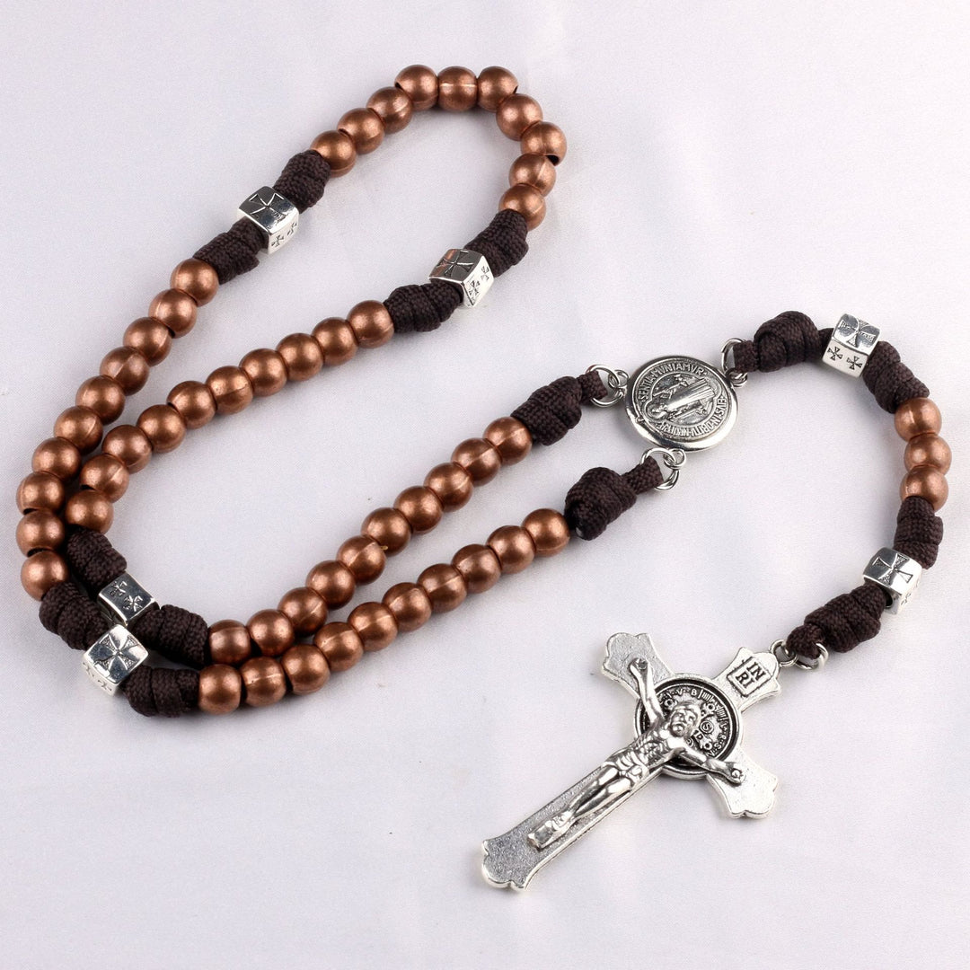 Christianartworkshop St. Benedikt-Medaille und Kruzifix aus 10 mm rundem, mehrfarbigem Paracord-Rosenkranz - Kupfer - image 1