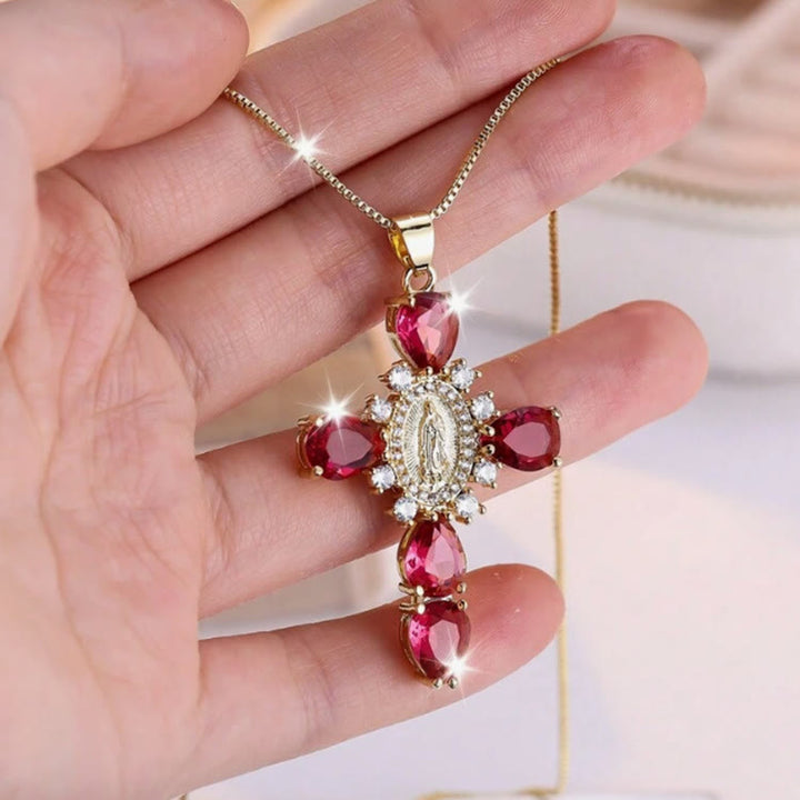 Christianartworkshop Diamant-Halskette mit Jungfrau-Maria-Kreuz - Rot - image 3