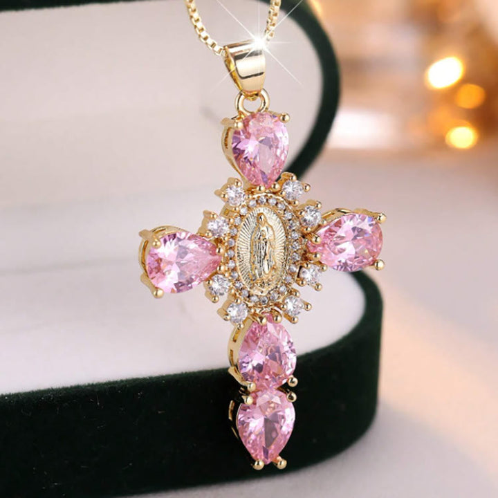 Christianartworkshop Diamant-Halskette mit Jungfrau-Maria-Kreuz - Rosa - image 2