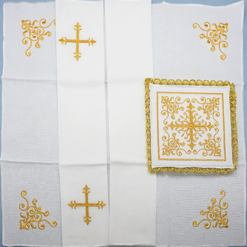 Christianartworkshop Klassischer Stil Golden Grace Kelchschleier & Purificator Set Religiöses Altarwäsche-Set
