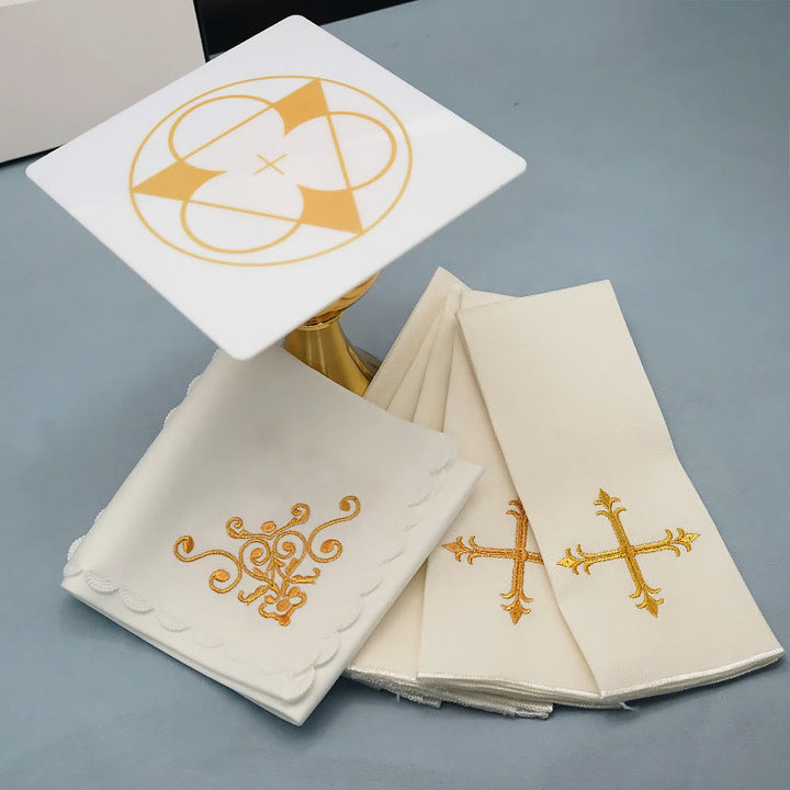 Christianartworkshop Göttliches Kreuz und Schriftrolle Kelchschleier & Purifikator-Set Religiöses Altarwäsche-Set