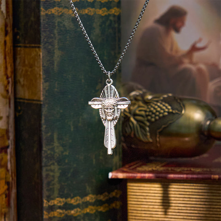 Christianartworkshop Halskette mit Anhänger im Retro-Stil mit Jesus-Symbol, Kreuz, Glaube, gesegnetes Kruzifix
