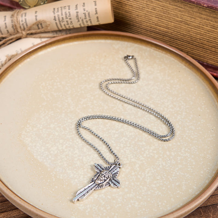 Christianartworkshop Halskette mit Anhänger im Retro-Stil mit Jesus-Symbol, Kreuz, Glaube, gesegnetes Kruzifix