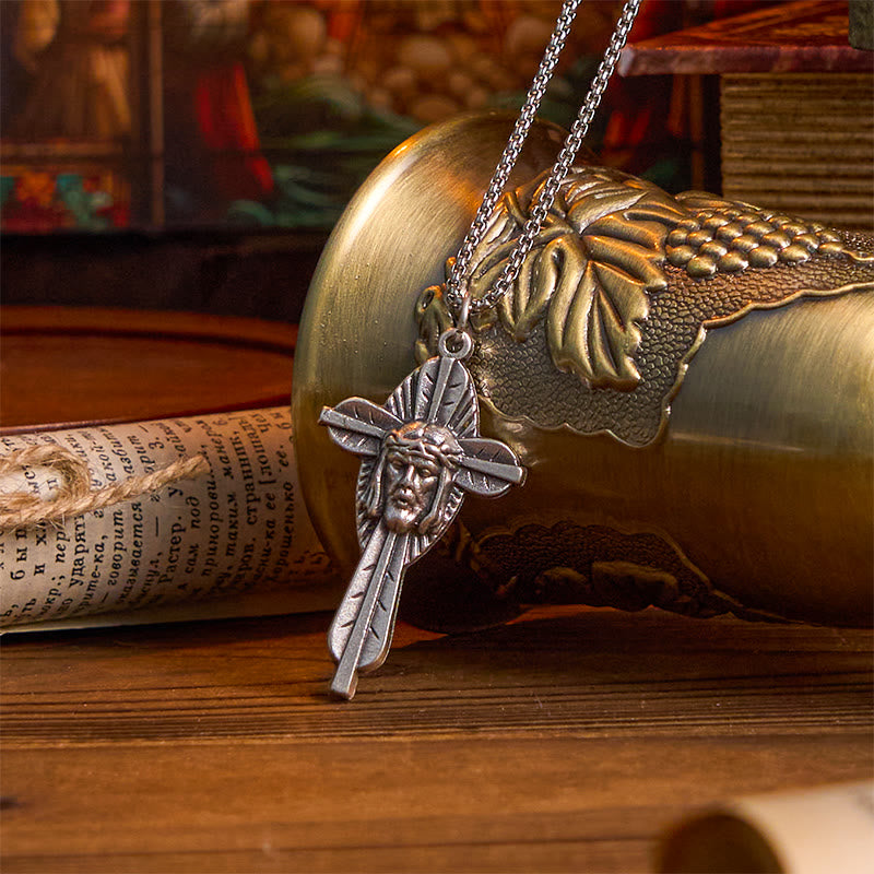 Christianartworkshop Halskette mit Anhänger im Retro-Stil mit Jesus-Symbol, Kreuz, Glaube, gesegnetes Kruzifix
