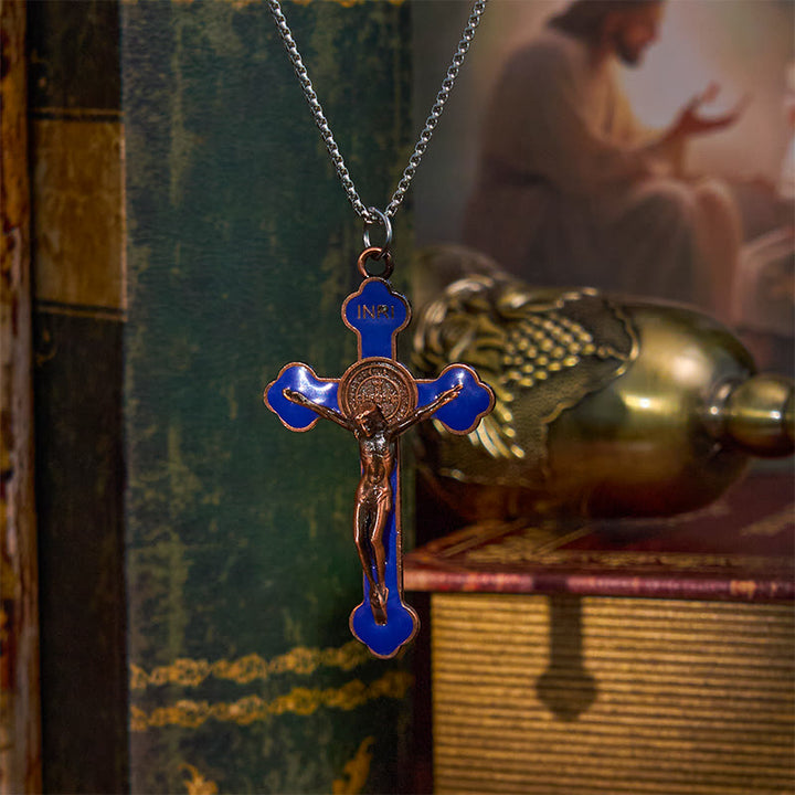 Christianartworkshop Halskette mit Anhänger im Retro-Stil, mehrfarbig, klassisches Kruzifix, Glaube, Schutz